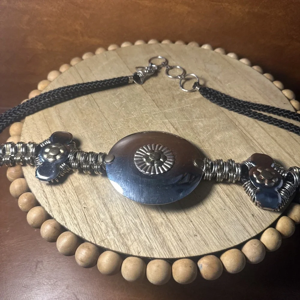Braided Rope & Metal Rings Belt with Medallion Country Western Tribal 34 Inches